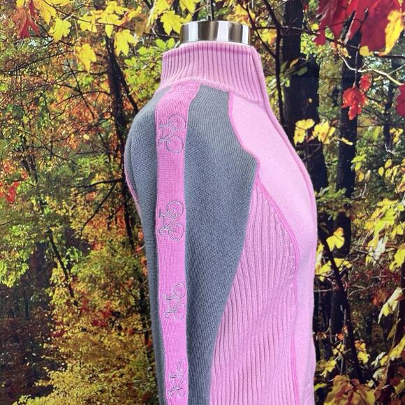 KOOTENAY Knitting Company LTD 100% Merino Wool Zip Up Bike Baby Pink Sweater S - Picture 4 of 9